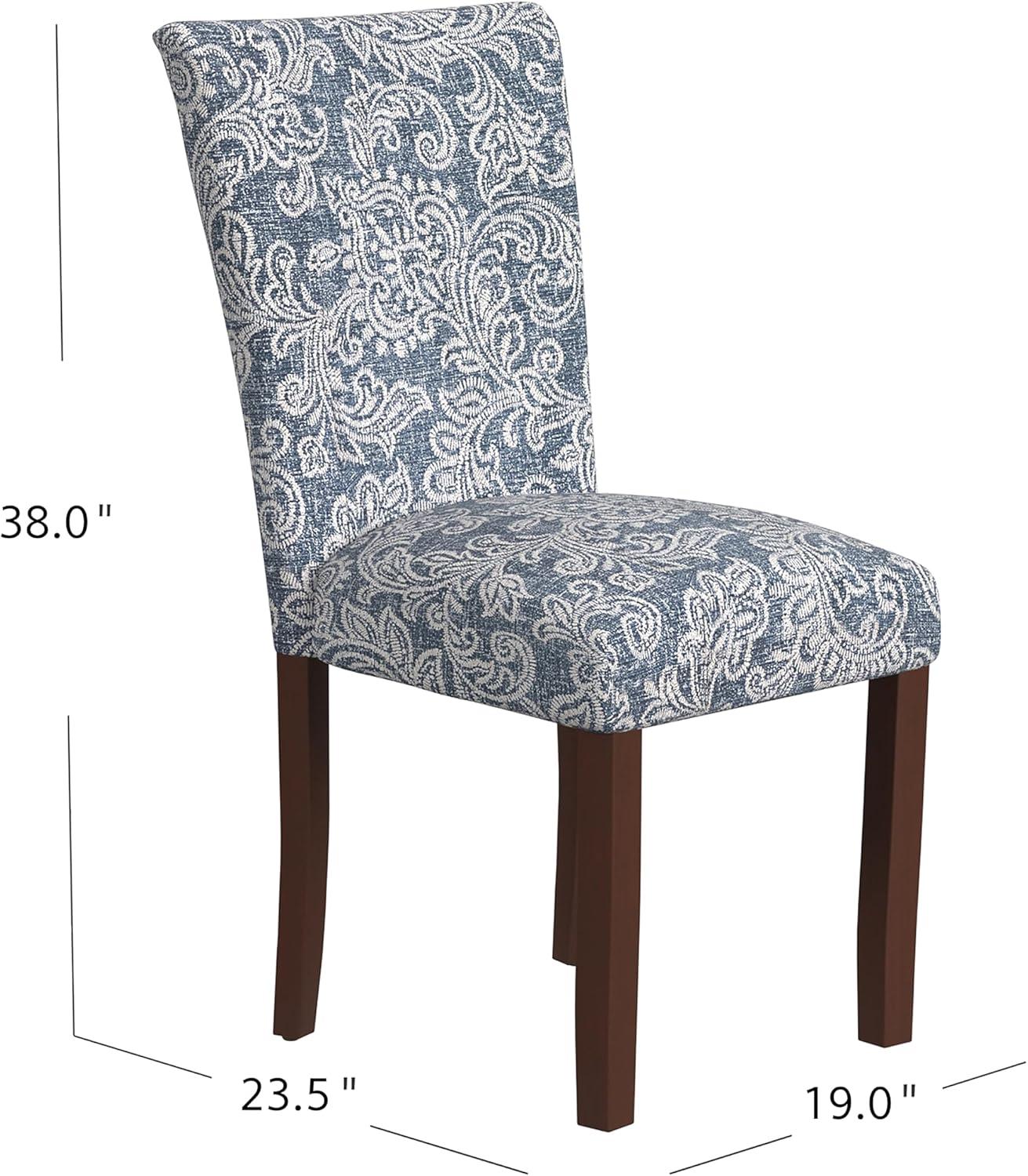 imageHomePop Parsons Upholstered Accent Dining Chair Set of 2 Black Faux LeatherDenim Jacobean Print