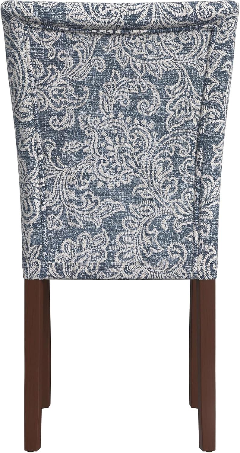 imageHomePop Parsons Upholstered Accent Dining Chair Set of 2 Black Faux LeatherDenim Jacobean Print
