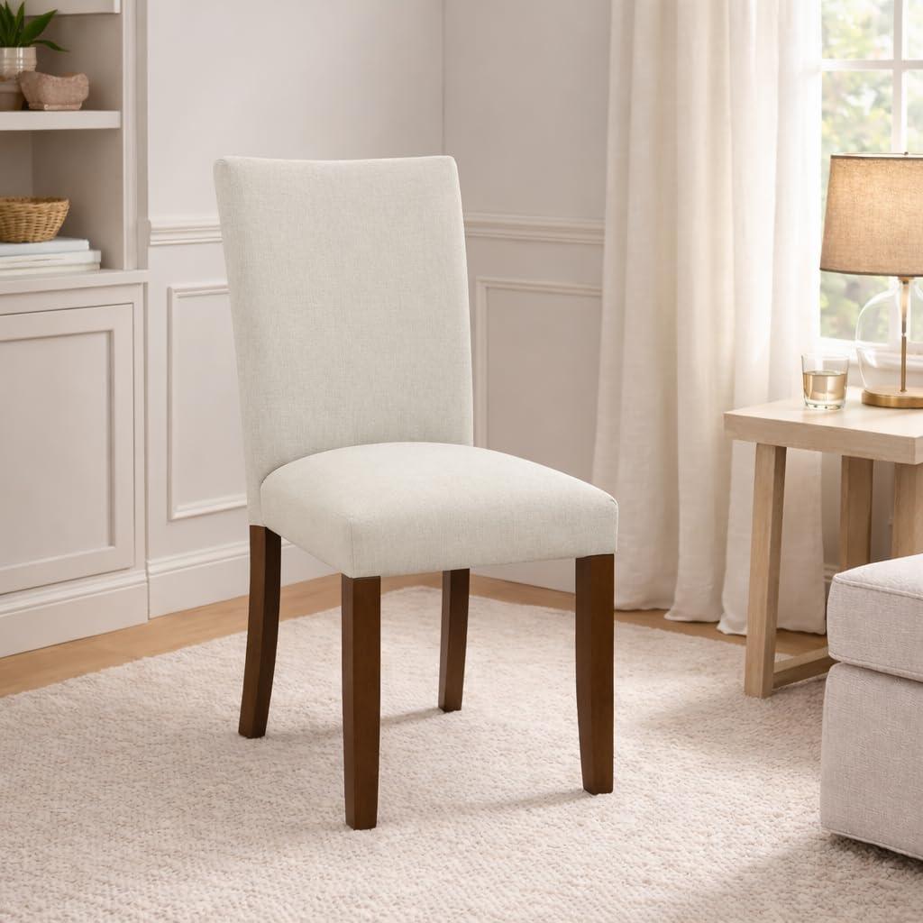 imageHomePop Parsons Upholstered Accent Dining Chair Set of 2 Black Faux LeatherSoft Gray Woven