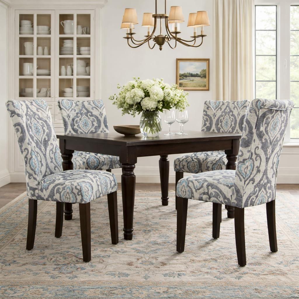 imageHomePop Parsons Upholstered Accent Dining Chair Set of 2 Black Faux LeatherSuri Blue