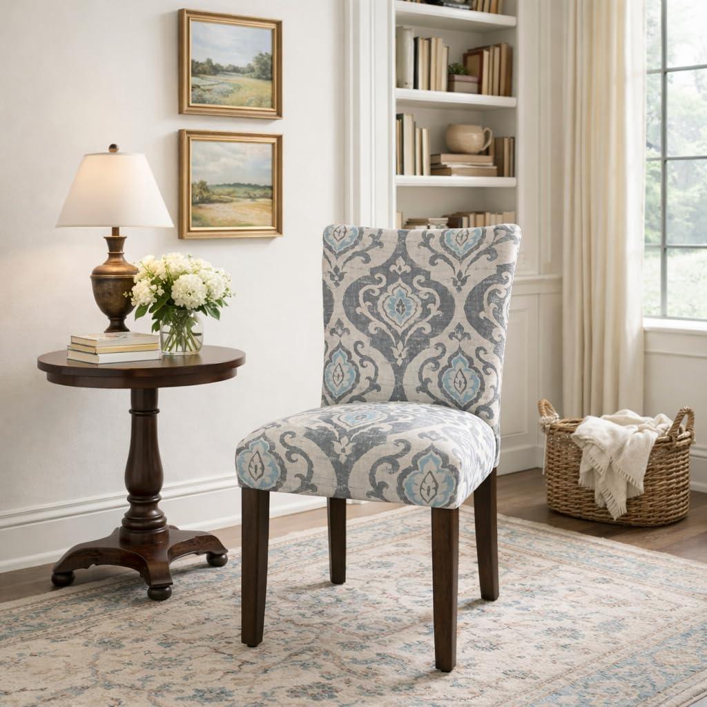 imageHomePop Parsons Upholstered Accent Dining Chair Set of 2 Black Faux LeatherSuri Blue