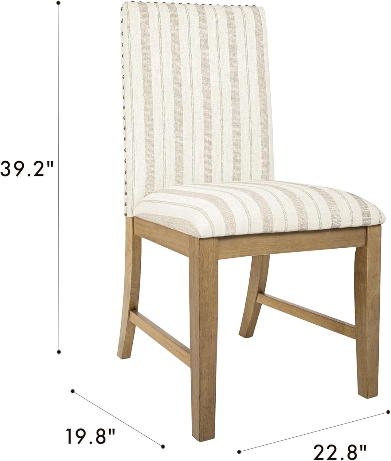 imageHomePop Parsons Upholstered Accent Dining Chair Set of 2 Black Faux LeatherTaupe Stripe Set of 2