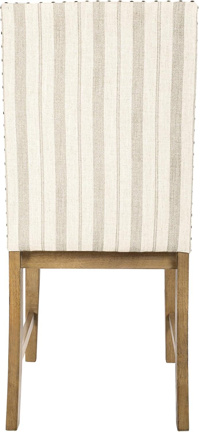 imageHomePop Parsons Upholstered Accent Dining Chair Set of 2 Black Faux LeatherTaupe Stripe Set of 2