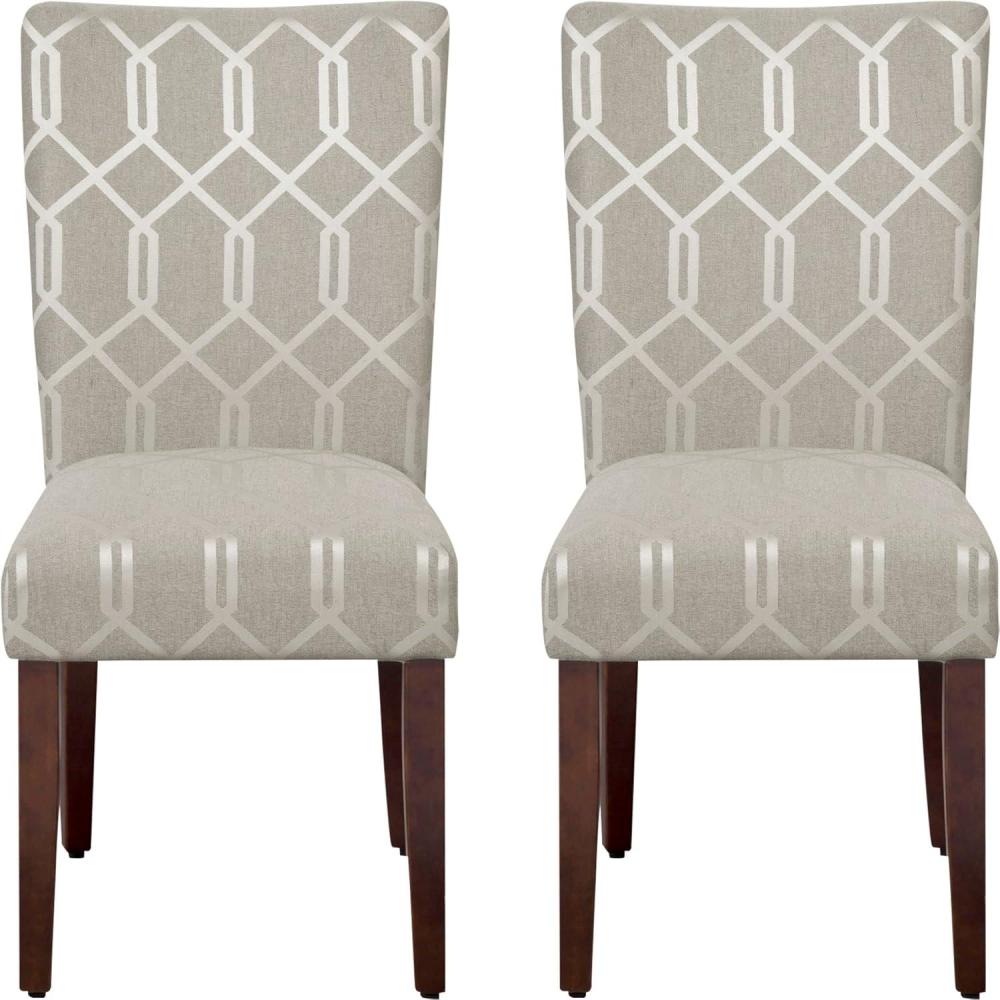 imageHomePop Parsons Classic Upholstered Accent Dining Chair Set of 2 235D x 19W x 38H Pewter Grey and Lattice Cream