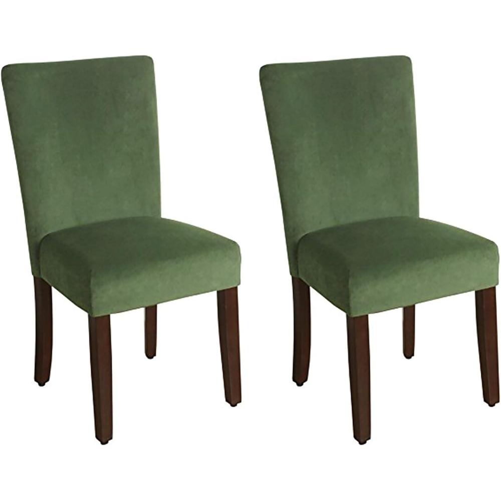 imageHomePop Parsons Upholstered Accent Dining Chair Set of 2 Black Faux LeatherDark Green