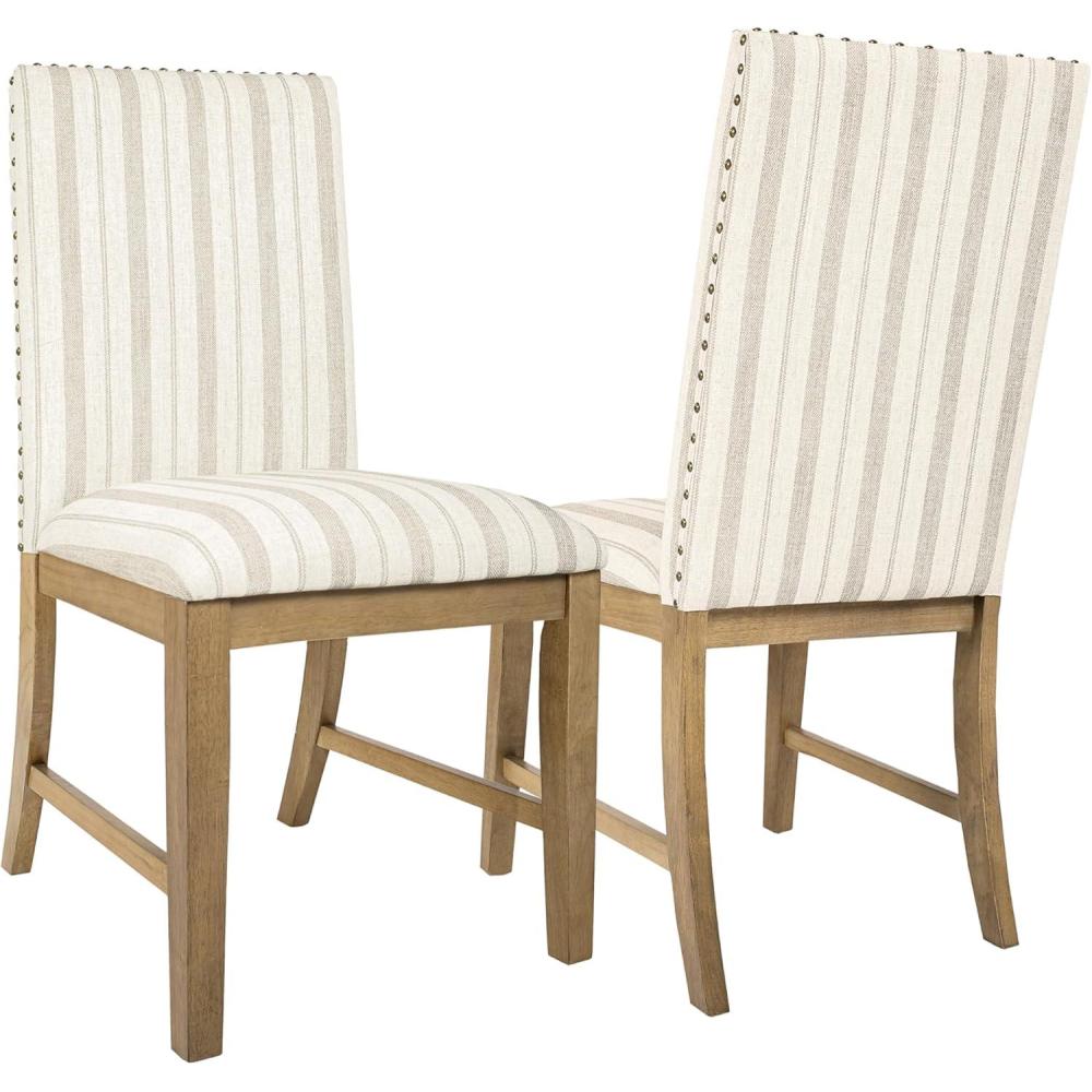 imageHomePop Parsons Upholstered Accent Dining Chair Set of 2 Black Faux LeatherTaupe Stripe Set of 2