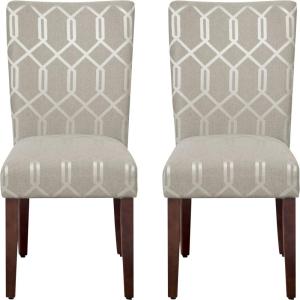 HomePop Parsons Classic Upholstered Accent Dining Chair, Set of 2, 23.5″D x 19″W x 38″H, Pewter Grey and Lattice Cream