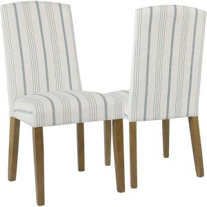 HomePop Parsons Upholstered Accent Dining Chair, Set of 2, Black Faux Leather(Blue Calypso Stripe)