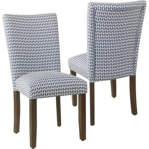HomePop Parsons Upholstered Accent Dining Chair, Set of 2, Black Faux Leather(Blue Geometric)