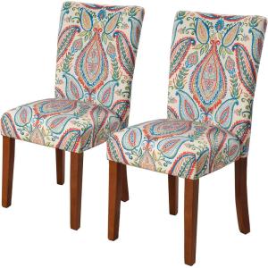 HomePop Parsons Upholstered Accent Dining Chair, Set of 2, Black Faux Leather(Colorful Pasley)