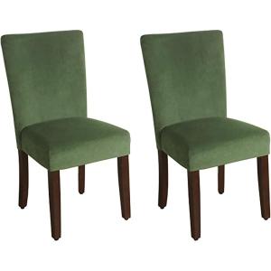 HomePop Parsons Upholstered Accent Dining Chair, Set of 2, Black Faux Leather(Dark Green)