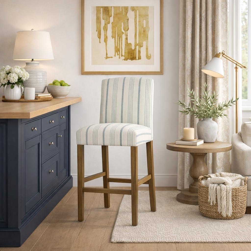 imageHomePop Upholstered Counter Height Barstool 24Inch Tan and Gray LatticeBlue