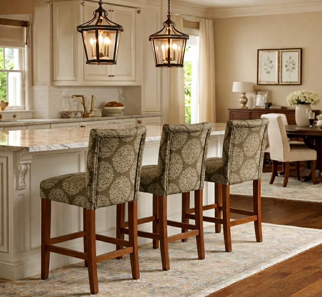 imageHomePop Upholstered Counter Height Barstool 24Inch Tan and Gray LatticeDark Taupe and Cream Medallion