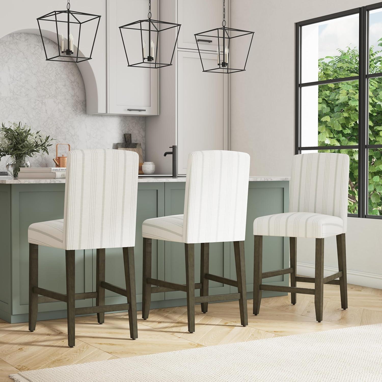 imageHomePop Upholstered Counter Height Barstool 24Inch Tan and Gray LatticeDove Gray Stripe
