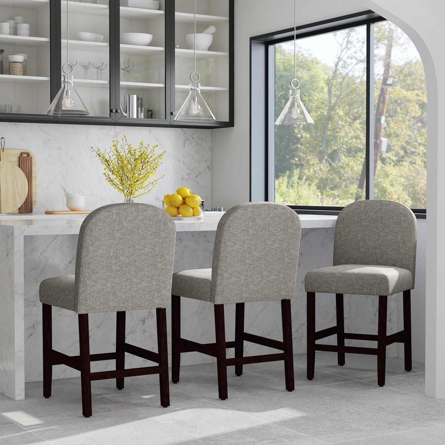 imageHomePop Upholstered Counter Height Barstool 24Inch Tan and Gray LatticeGray Woven