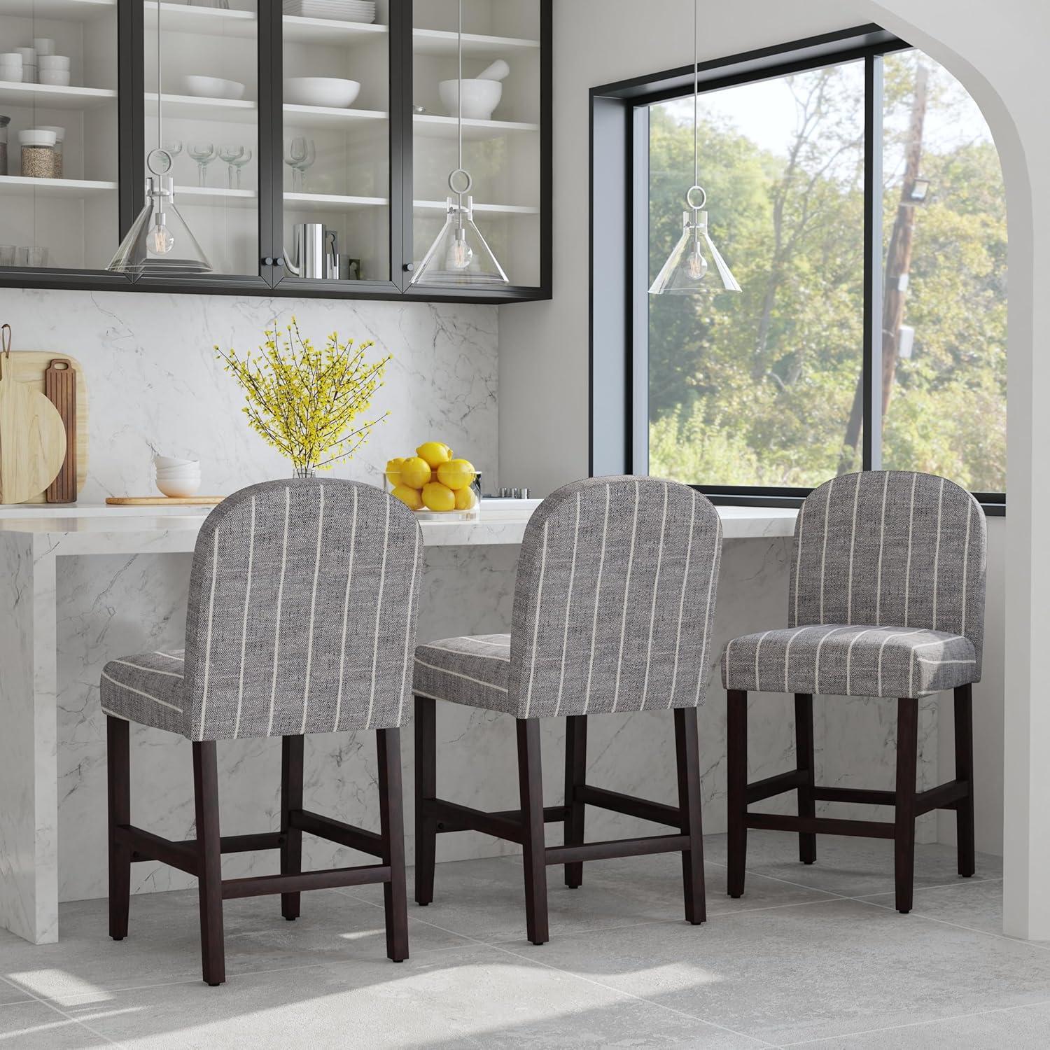imageHomePop Upholstered Counter Height Barstool 24Inch Tan and Gray LatticeMidnight Gray Woven Stripe