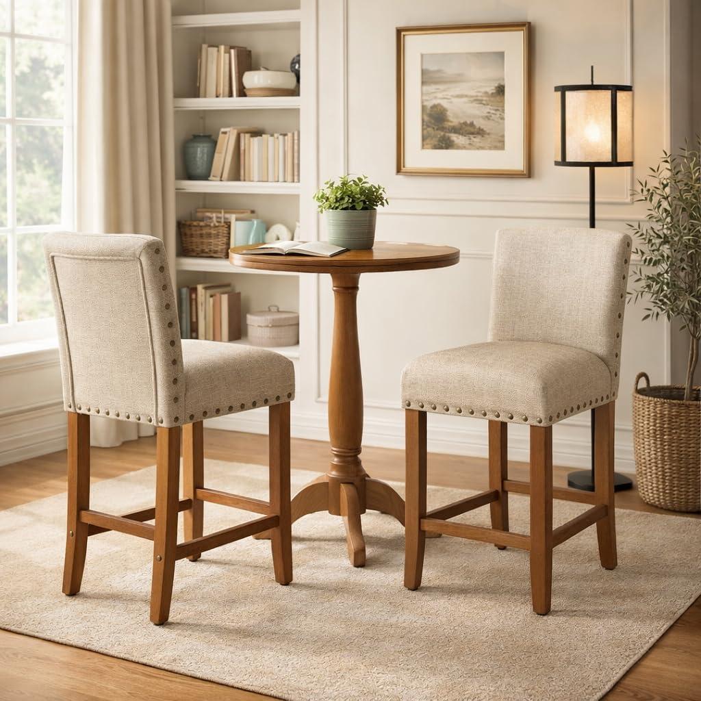 imageHomePop Upholstered Counter Height Barstool 24Inch Tan and Gray LatticeNatural Linen