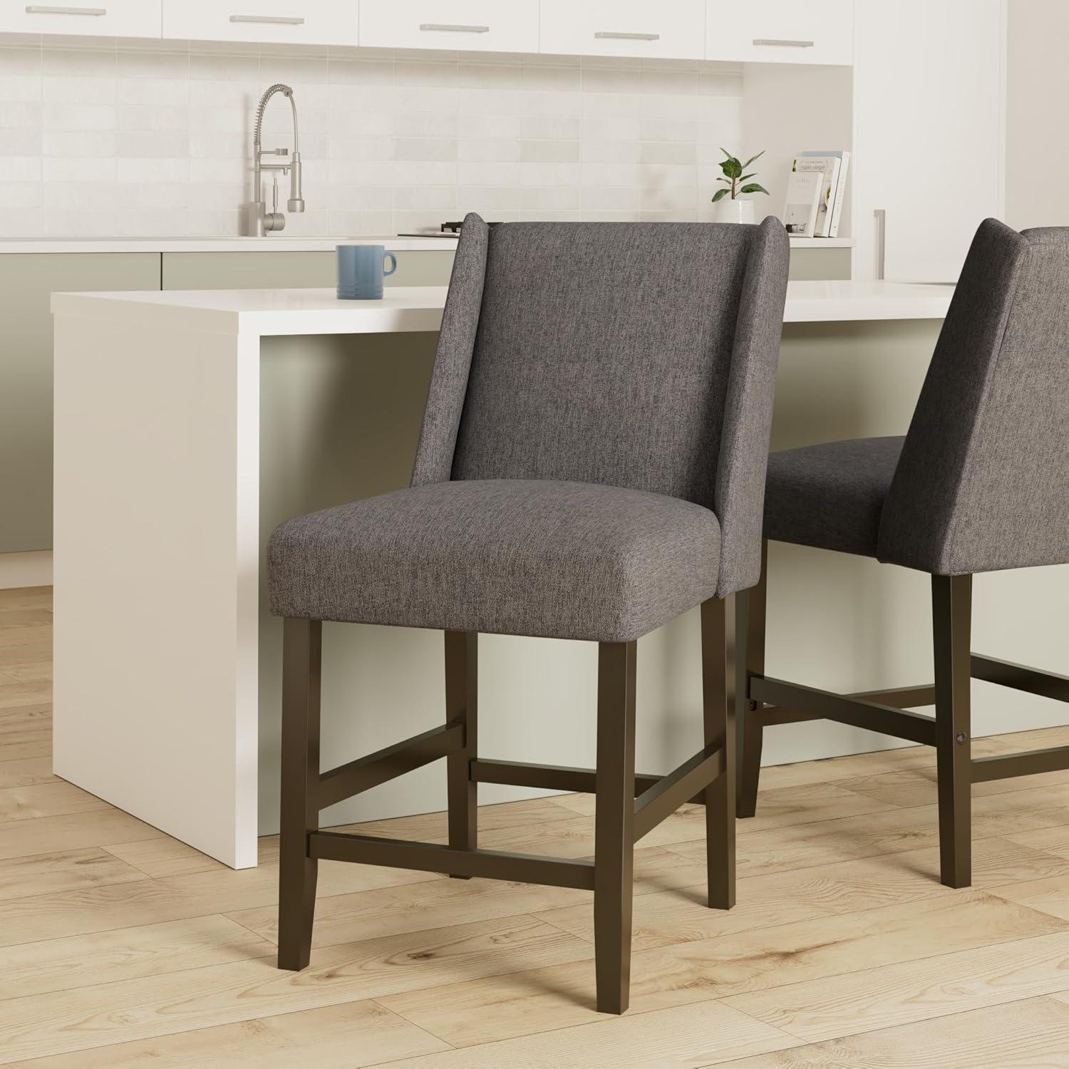imageHomePop Upholstered Counter Height Barstool 24Inch Tan and Gray LatticePewter Woven
