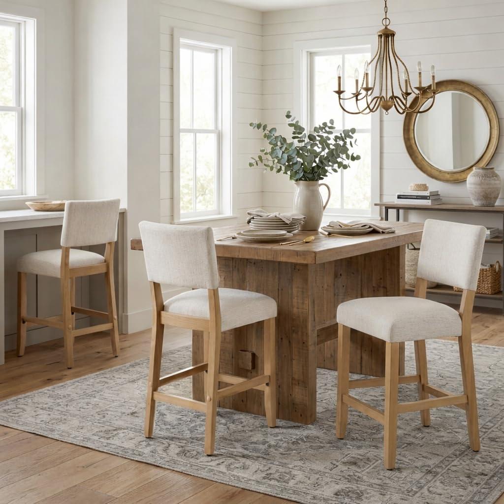imageHomePop Upholstered Counter Height Barstool 24Inch Tan and Gray LatticeStain Resistant White Wovensingle Pack