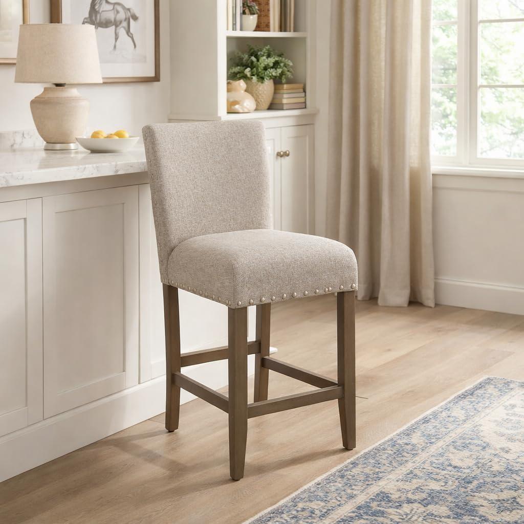 imageHomePop Upholstered Counter Height Barstool 24Inch Tan and Gray LatticeWarm Brown