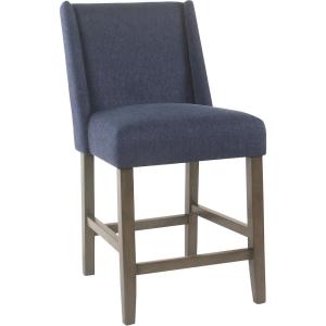 HomePop Upholstered Counter Height Barstool, 24-Inch, Tan and Gray Lattice(Blue)