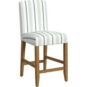 HomePop Upholstered Counter Height Barstool, 24-Inch, Tan and Gray Lattice(Blue Calypso Stripe)
