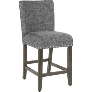 HomePop Upholstered Counter Height Barstool, 24-Inch, Tan and Gray Lattice(Dark Gray)