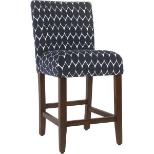 HomePop Upholstered Counter Height Barstool, 24-Inch, Tan and Gray Lattice(Textured Navy(single Pack))