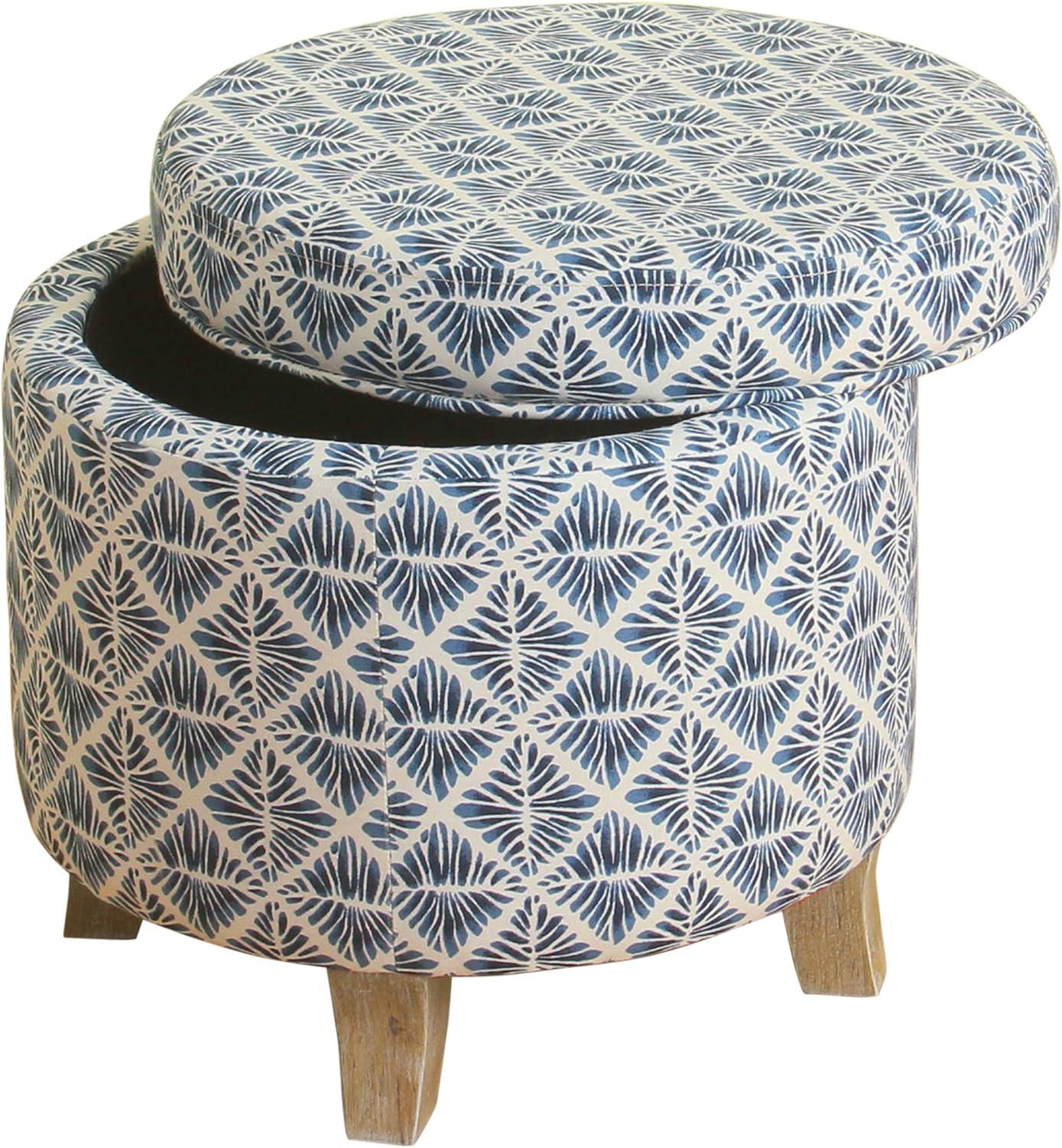 imageHomepop Home Decor Upholstered Round Storage Ottoman Ottoman with Storage for Living Room amp Bedroom Cream Chevron WovenBlue