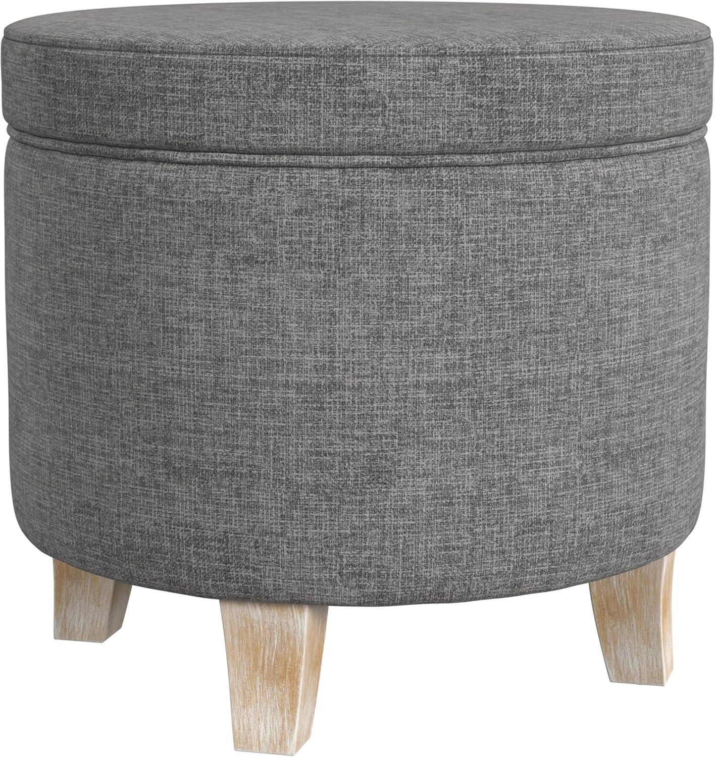 imageHomepop Home Decor Upholstered Round Storage Ottoman Ottoman with Storage for Living Room amp Bedroom Cream Chevron WovenGray Woven