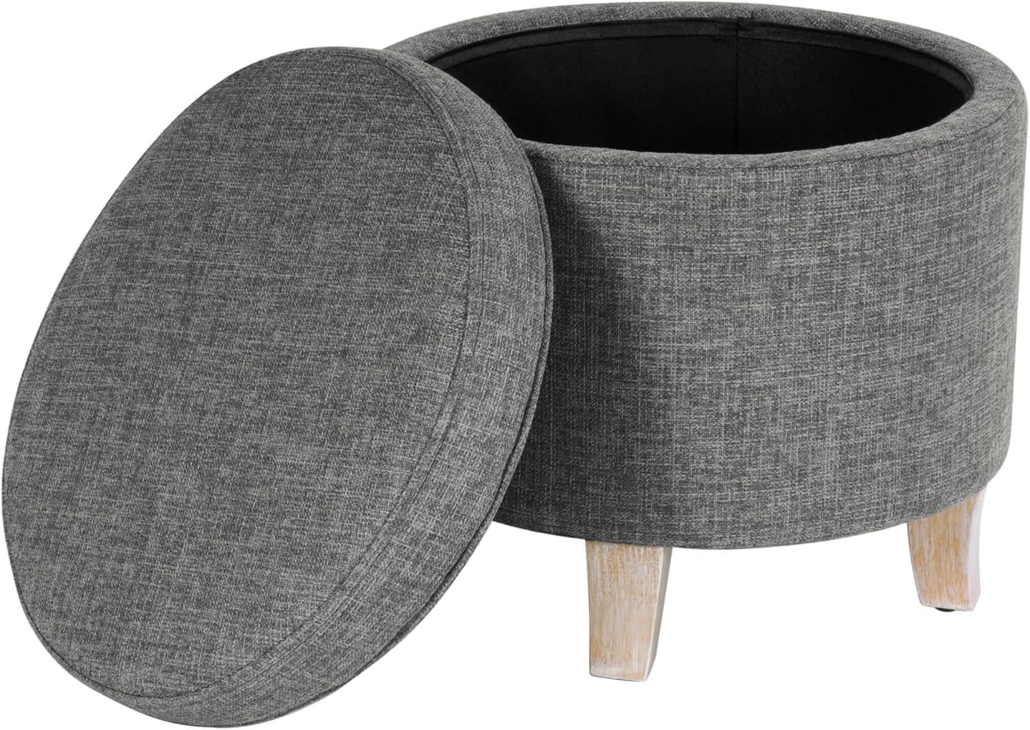 imageHomepop Home Decor Upholstered Round Storage Ottoman Ottoman with Storage for Living Room amp Bedroom Cream Chevron WovenGray Woven