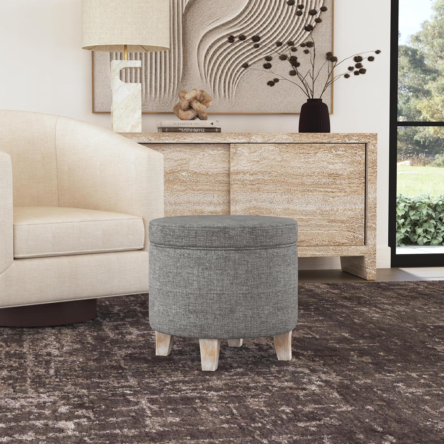 imageHomepop Home Decor Upholstered Round Storage Ottoman Ottoman with Storage for Living Room amp Bedroom Cream Chevron WovenGray Woven