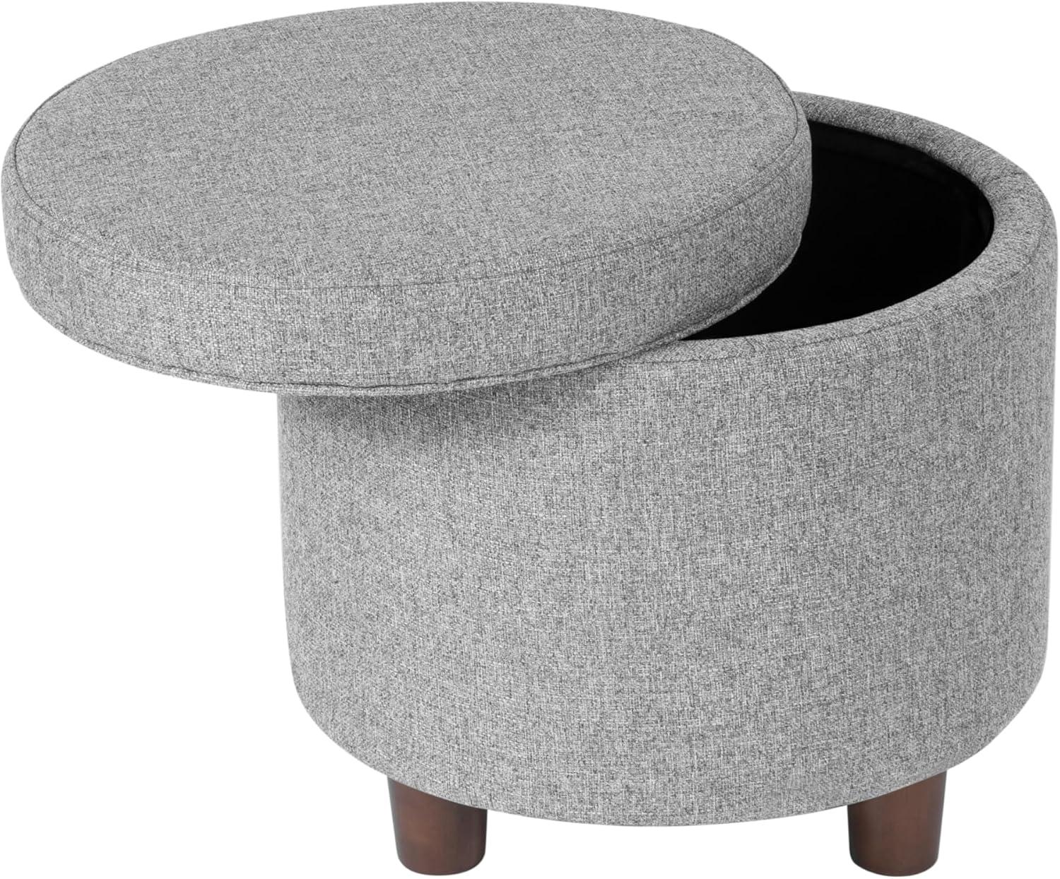 imageHomepop Home Decor Upholstered Round Storage Ottoman Ottoman with Storage for Living Room amp Bedroom Cream Chevron WovenLight Gray