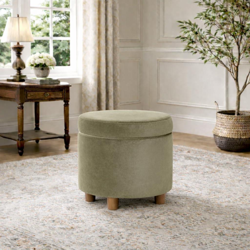 imageHomepop Home Decor Upholstered Round Storage Ottoman Ottoman with Storage for Living Room amp Bedroom Cream Chevron WovenLight Sage Green