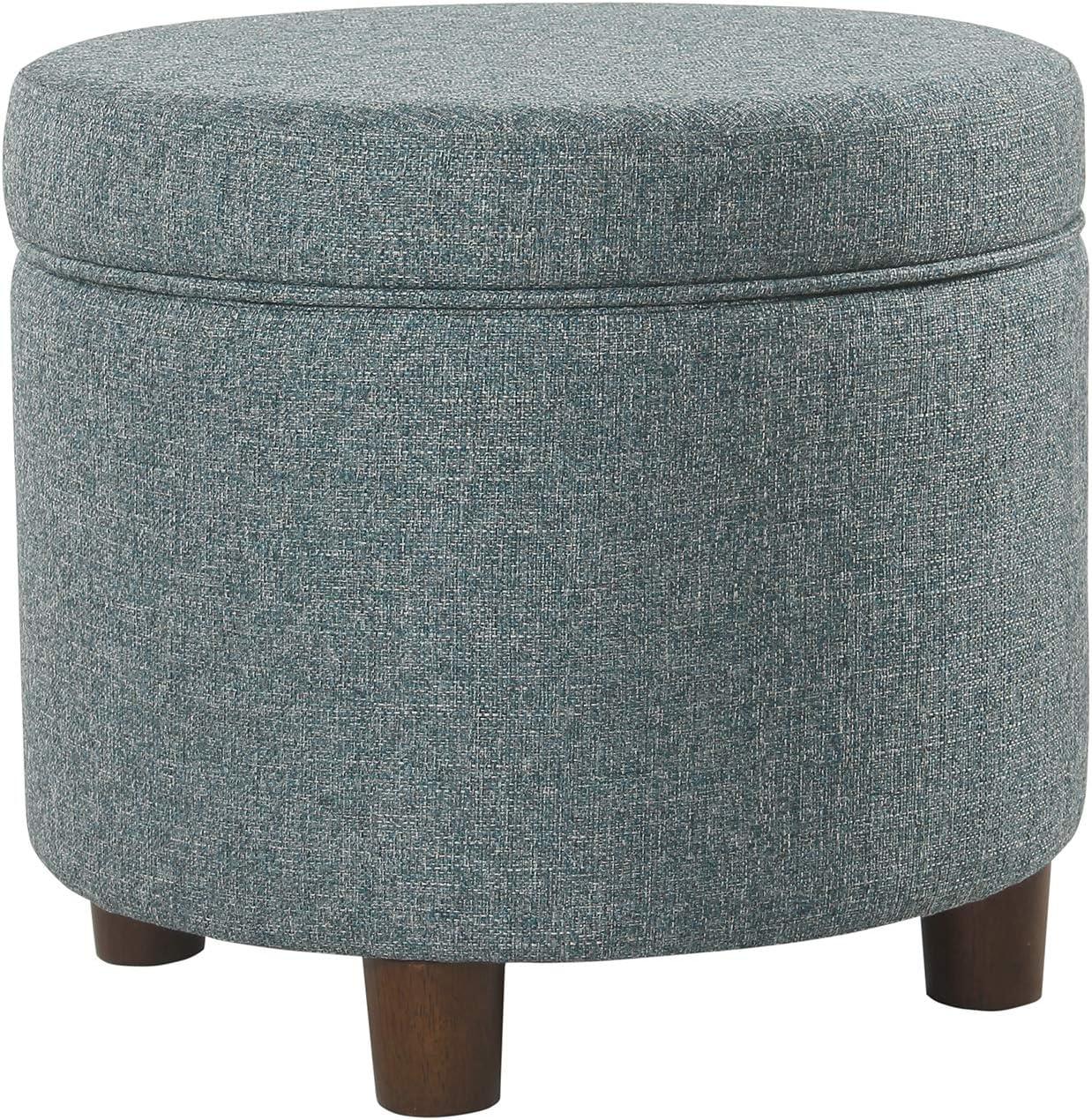 imageHomepop Home Decor Upholstered Round Storage Ottoman Ottoman with Storage for Living Room amp Bedroom Cream Chevron WovenTeal