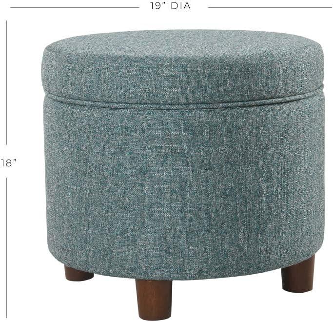 imageHomepop Home Decor Upholstered Round Storage Ottoman Ottoman with Storage for Living Room amp Bedroom Cream Chevron WovenTeal