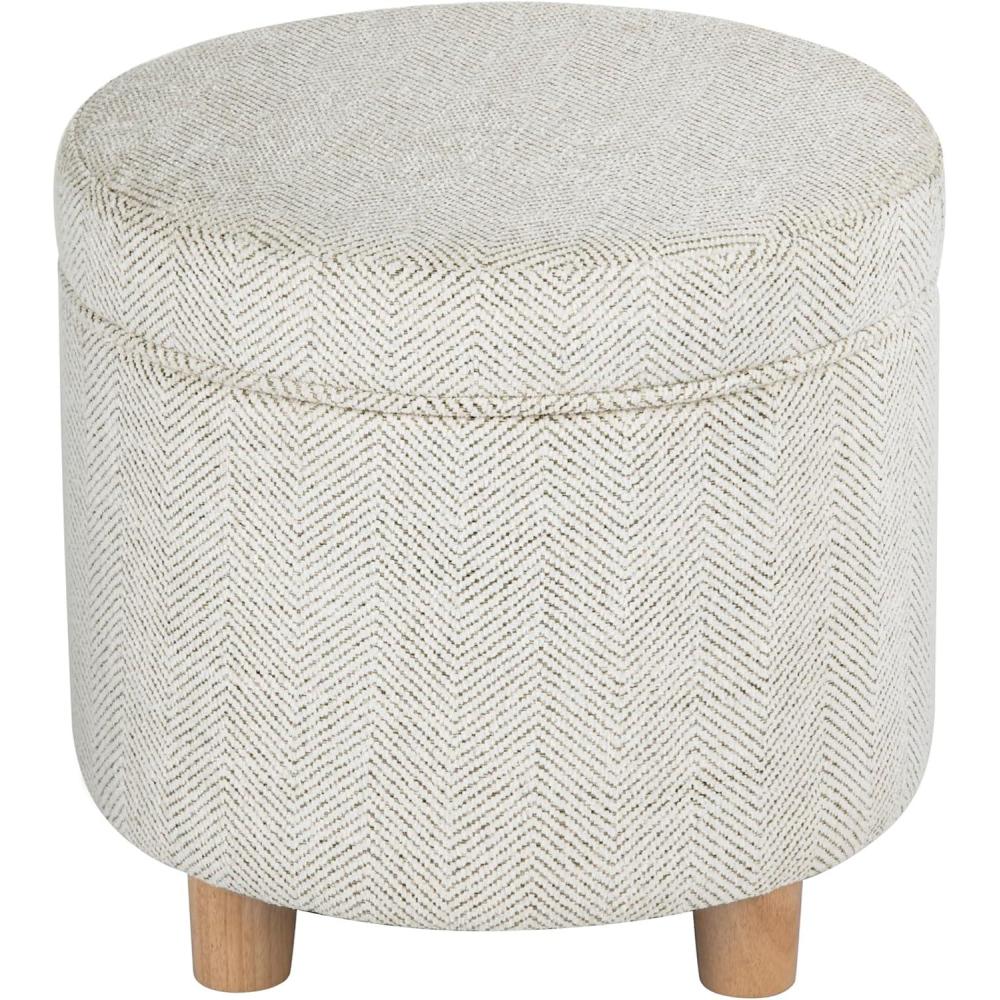 imageHomepop Home Decor Upholstered Round Storage Ottoman Ottoman with Storage for Living Room amp Bedroom Cream Chevron WovenCream Chevron Woven