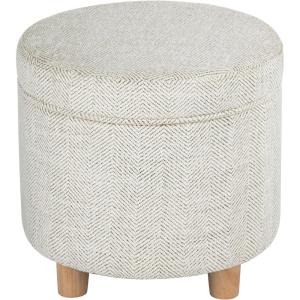 Homepop Home Decor | Upholstered Round Storage Ottoman | Ottoman with Storage for Living Room & Bedroom, Cream Chevron Woven(Cream Chevron Woven)