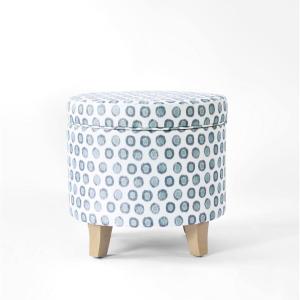 Homepop Home Decor | Upholstered Round Storage Ottoman | Ottoman with Storage for Living Room & Bedroom, Cream Chevron Woven(Small Green Medallion Ikat Print)
