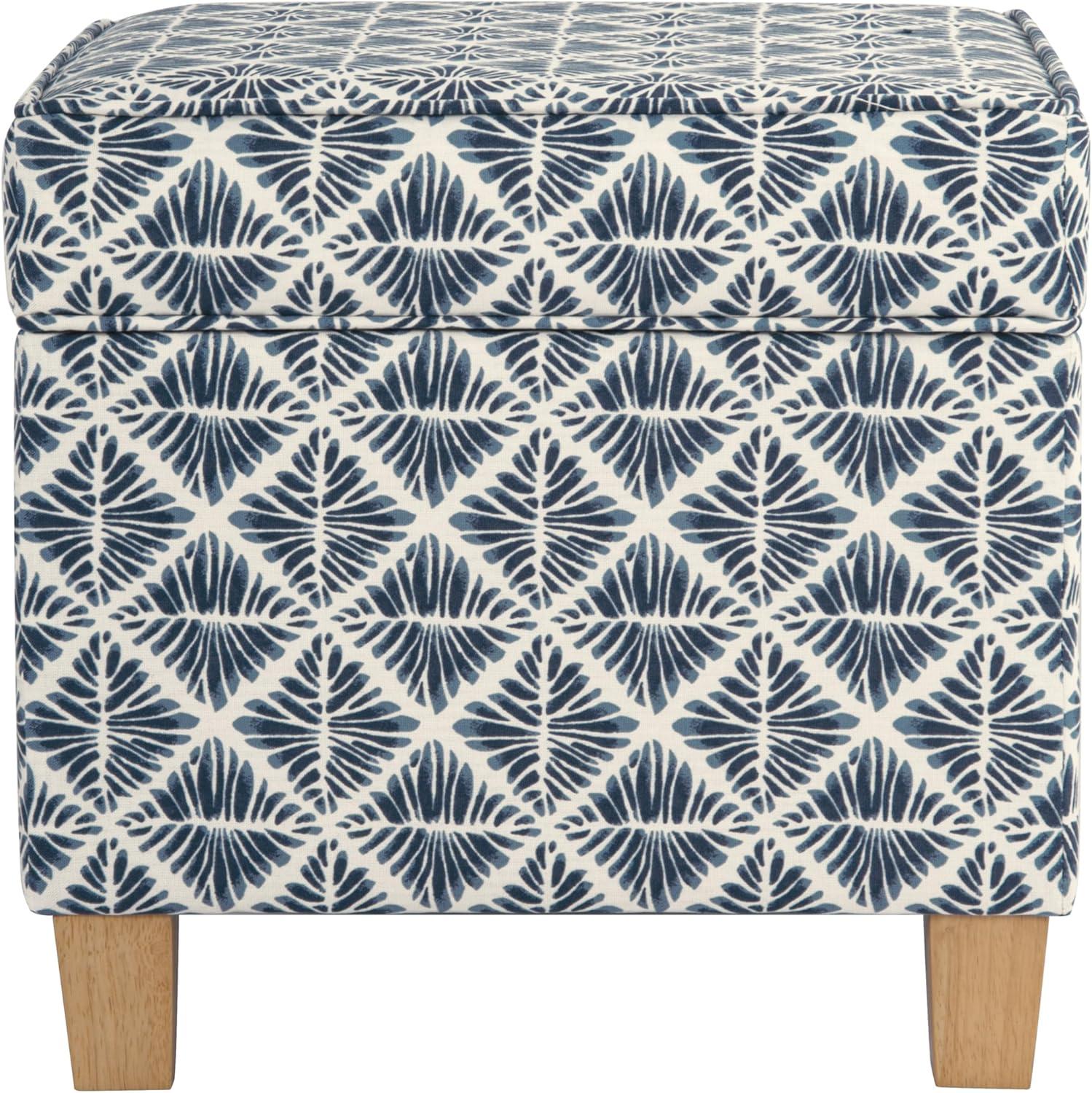 imageHomePop Small Square Storage Ottoman with LiftOff Top Blue Geometric Pattern Cotton Fabric Upholstered Accent Footrest Stool with Wood Legs for Living Room Bedroom EntrywayBlue Geometric Pattern