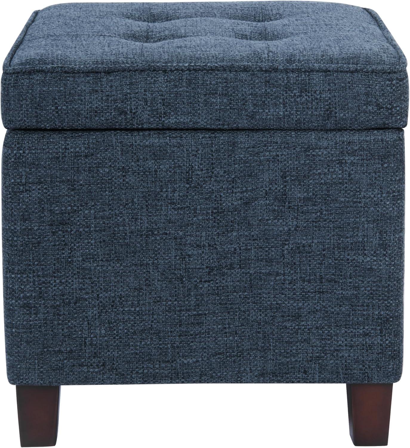 imageHomePop Small Square Storage Ottoman with LiftOff Top Blue Geometric Pattern Cotton Fabric Upholstered Accent Footrest Stool with Wood Legs for Living Room Bedroom EntrywayNavy