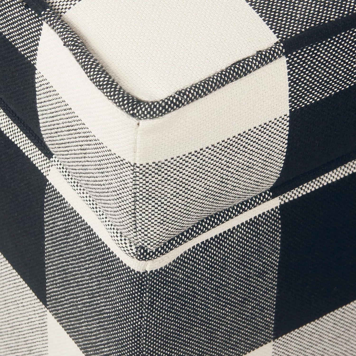 imageHomePop Small Square Storage Ottoman with LiftOff Top Blue Geometric Pattern Cotton Fabric Upholstered Accent Footrest Stool with Wood Legs for Living Room Bedroom EntrywayBlack
