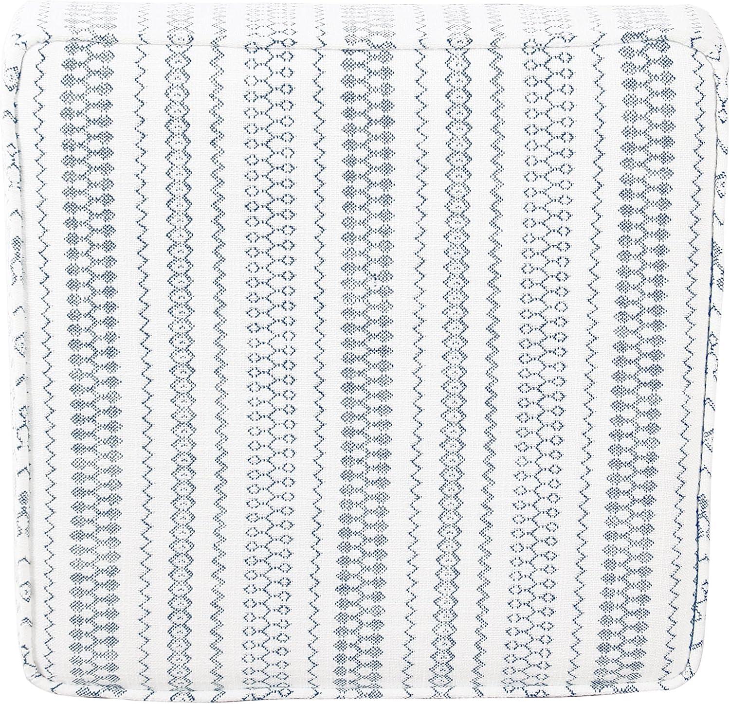 imageHomePop Small Square Storage Ottoman with LiftOff Top Blue Geometric Pattern Cotton Fabric Upholstered Accent Footrest Stool with Wood Legs for Living Room Bedroom EntrywayBlue