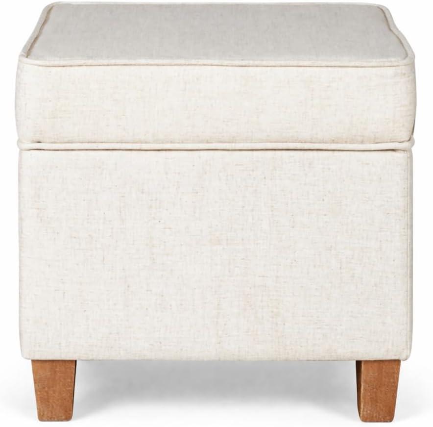 imageHomePop Small Square Storage Ottoman with LiftOff Top Blue Geometric Pattern Cotton Fabric Upholstered Accent Footrest Stool with Wood Legs for Living Room Bedroom EntrywayCream