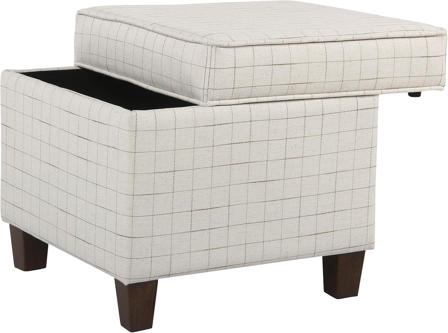 imageHomePop Small Square Storage Ottoman with LiftOff Top Blue Geometric Pattern Cotton Fabric Upholstered Accent Footrest Stool with Wood Legs for Living Room Bedroom EntrywayNatural Windowpane