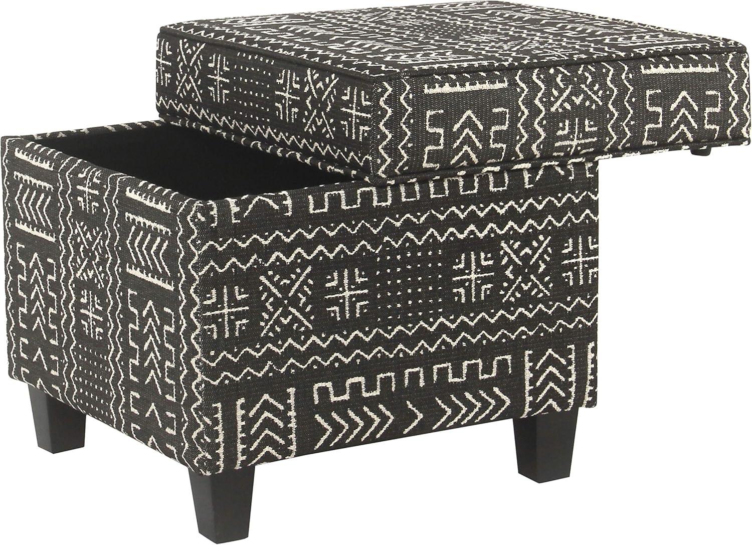 imageHomePop Small Square Storage Ottoman with LiftOff Top Blue Geometric Pattern Cotton Fabric Upholstered Accent Footrest Stool with Wood Legs for Living Room Bedroom EntrywayOnyx