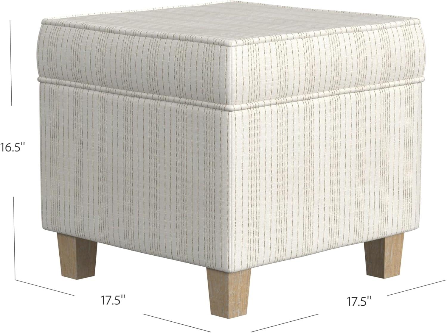 imageHomePop Small Square Storage Ottoman with LiftOff Top Blue Geometric Pattern Cotton Fabric Upholstered Accent Footrest Stool with Wood Legs for Living Room Bedroom EntrywayMarigold Pinstripe Cream Fabric