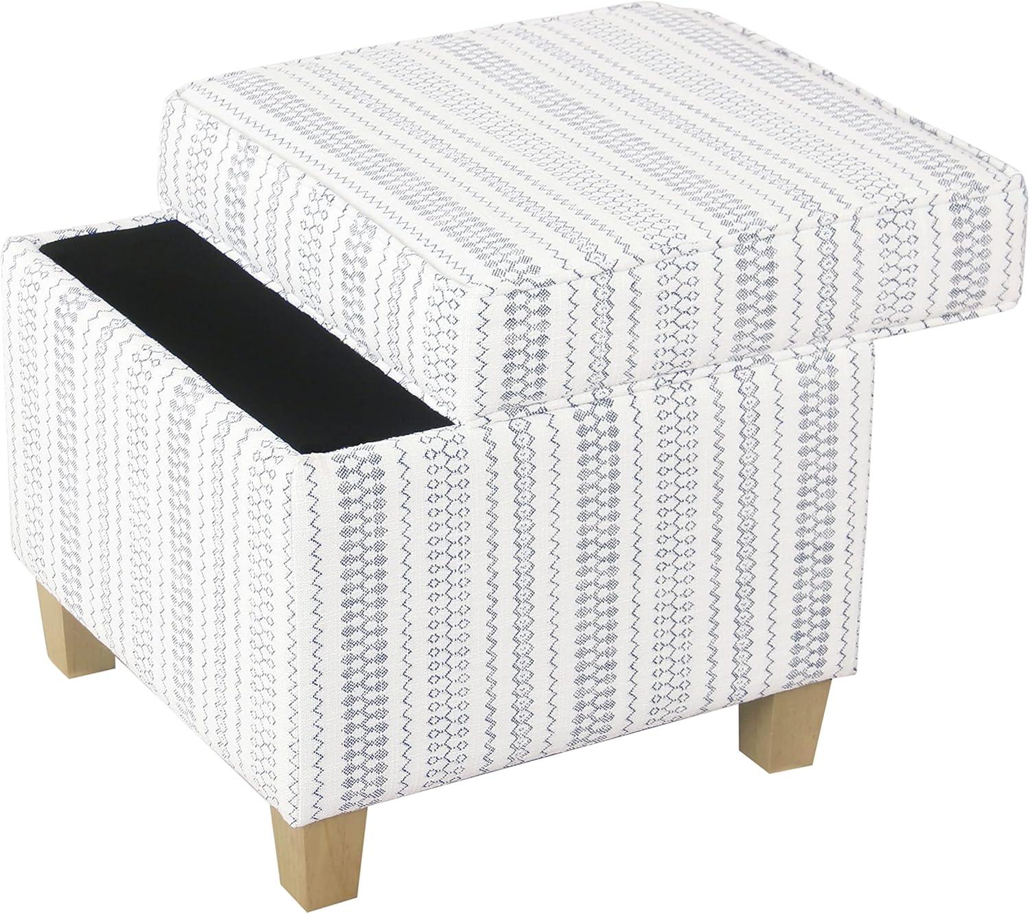 imageHomePop Small Square Storage Ottoman with LiftOff Top Blue Geometric Pattern Cotton Fabric Upholstered Accent Footrest Stool with Wood Legs for Living Room Bedroom EntrywayBlue