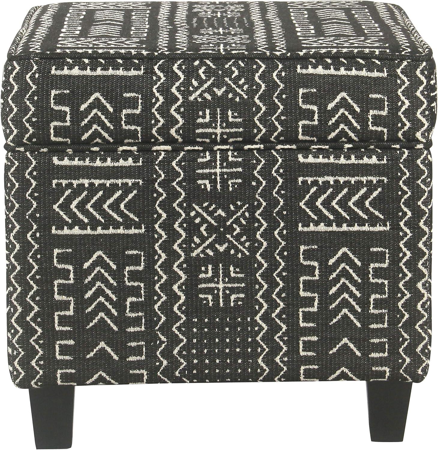 imageHomePop Small Square Storage Ottoman with LiftOff Top Blue Geometric Pattern Cotton Fabric Upholstered Accent Footrest Stool with Wood Legs for Living Room Bedroom EntrywayOnyx