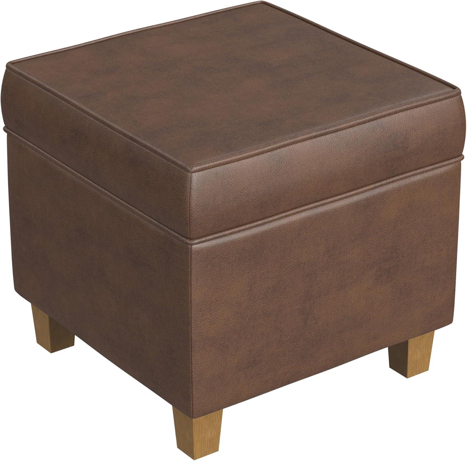 imageHomePop Small Square Storage Ottoman with LiftOff Top Blue Geometric Pattern Cotton Fabric Upholstered Accent Footrest Stool with Wood Legs for Living Room Bedroom EntrywayBrown Faux Leather